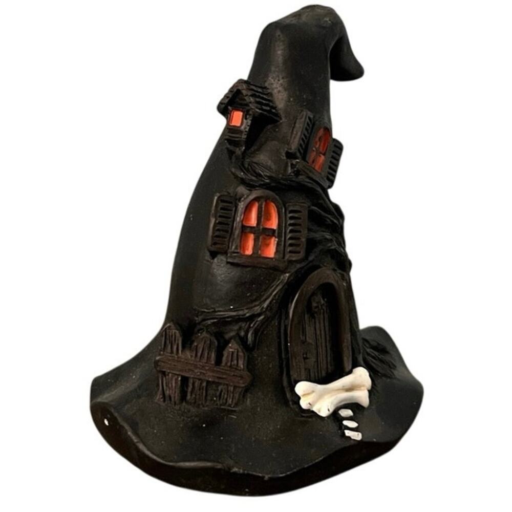Halloween Witch Hat Mini House Figurine Polyresin Decor Spooky Fairy Garden 5" - Picture 2 of 5